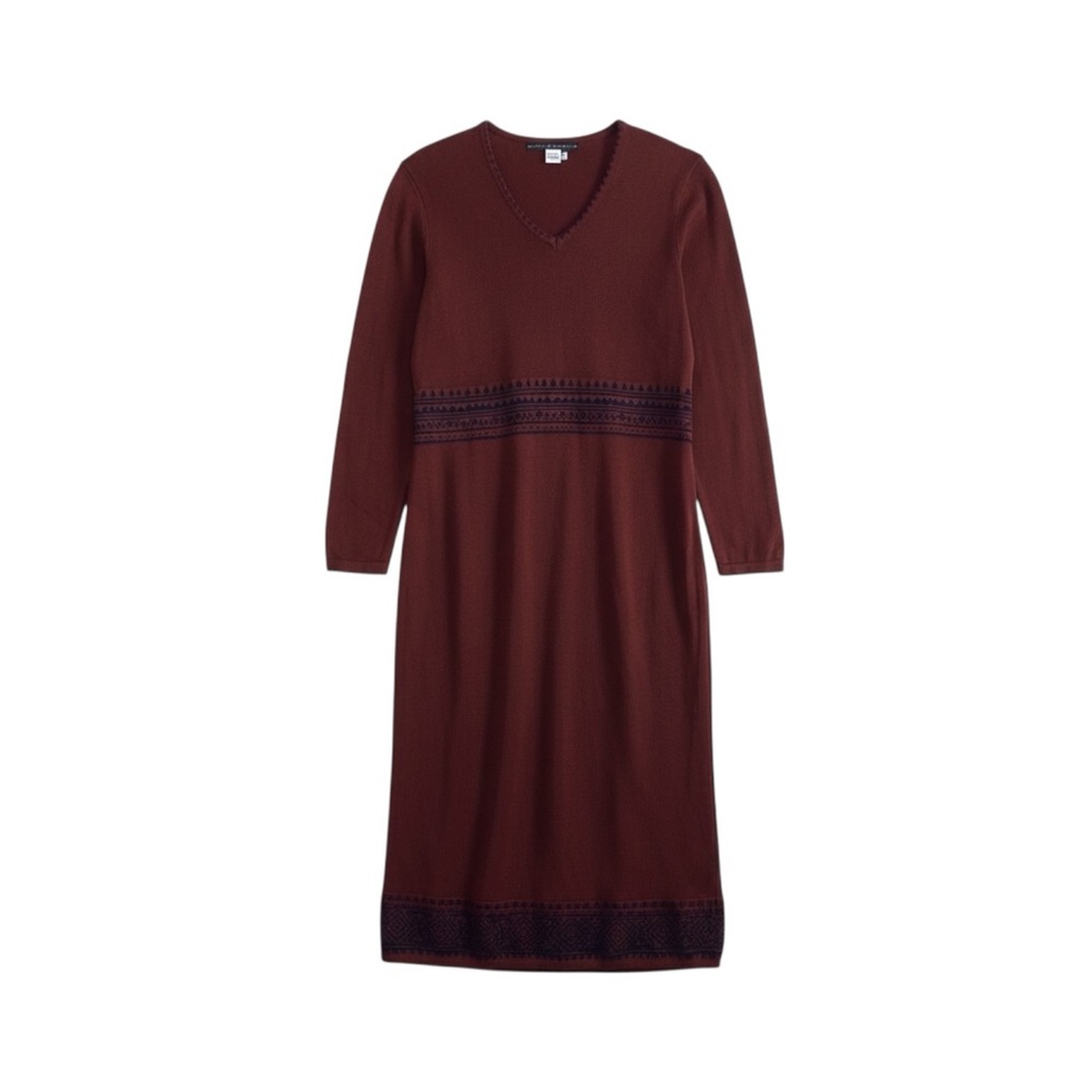 Peruvian Connection Knit Aztec‎ Midi Dress Size Medium Brown Black Cotton
